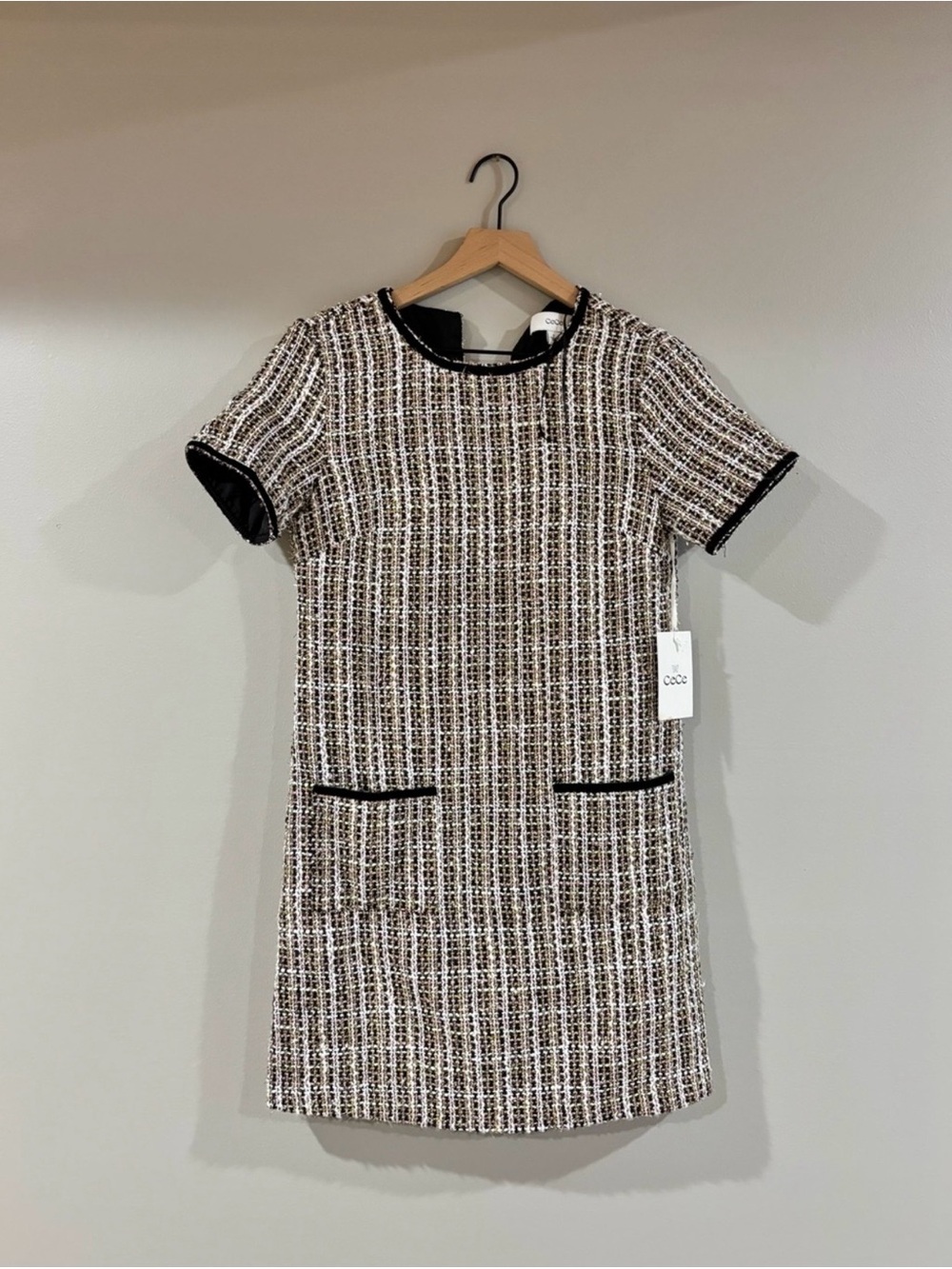 CeCe Tweed Shift Dress in Black and White Pink Size 0